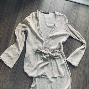 Zara Champagne Blouse with Tie-waist and long back